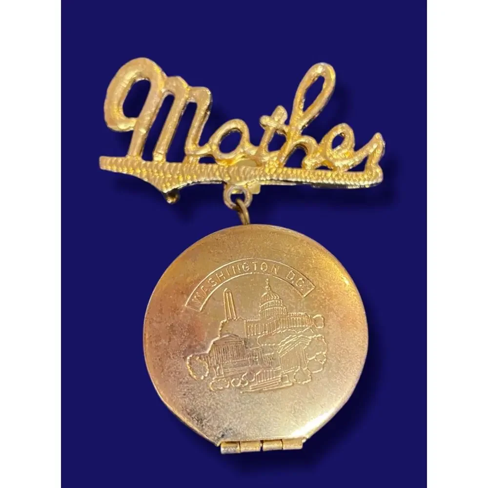 Vintage Goldtone Locket Brooch‎ Pin Mother Washington DC